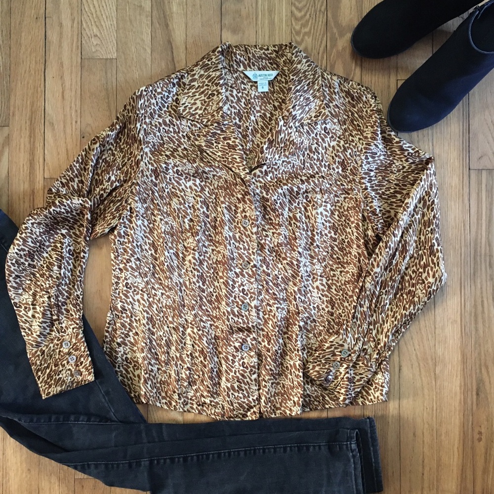 Vintage Austin Reed 100% Silk Shirt | Leopard Print | Size 6